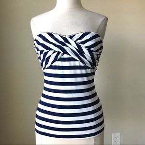 Blue striped nautical bustier chain top
